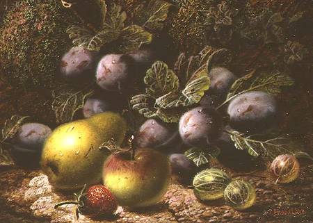 Still Life with Plums, Gooseberries, Apple, Pear and Strawberry a Oliver Clare