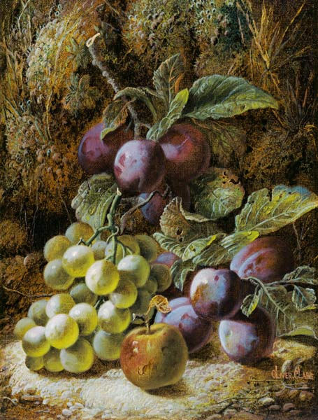 Still Life with Plums and Grapes a Oliver Clare