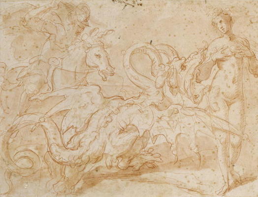 Perseus Rescues Andromeda (red chalk on paper) a or Zuccaro, Federico Zuccari