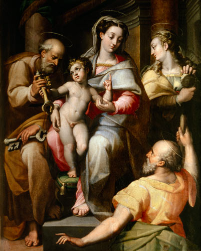 Holy Family with St. Peter and St. Mary Magdalene a Orazio Samacchini