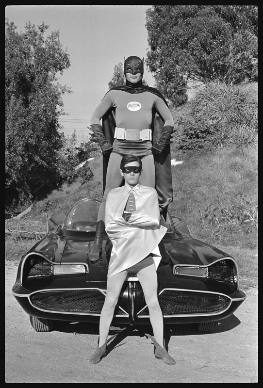 Batman and Robin and Batmobile on the set of the Batman TV series a Orlando Suero