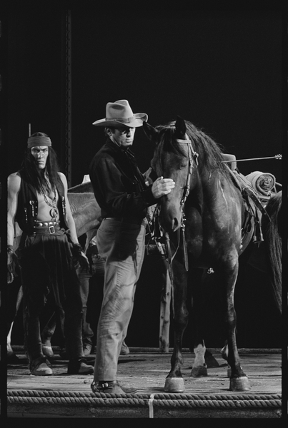 Gregory Peck with horse on the set of Mackennas Gold a Orlando Suero