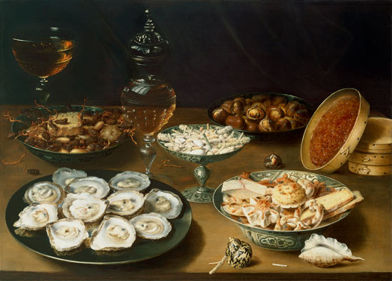 Still life with oysters, sweetmeats and roasted chestnuts a Osias Beert I.