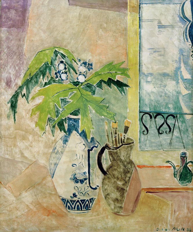 Vase mit Zweigen und Krug mit Pinseln a Oskar Moll