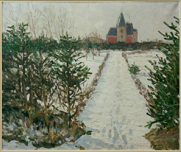 Snow-Covered Landscape with Castle / Church a Oskar Moll