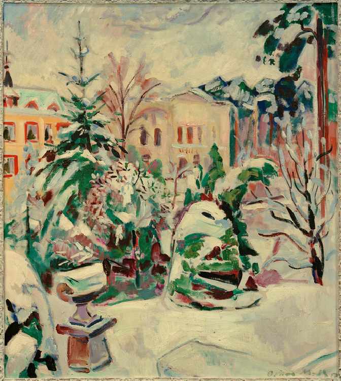 Park with Snow and Houses a Oskar Moll