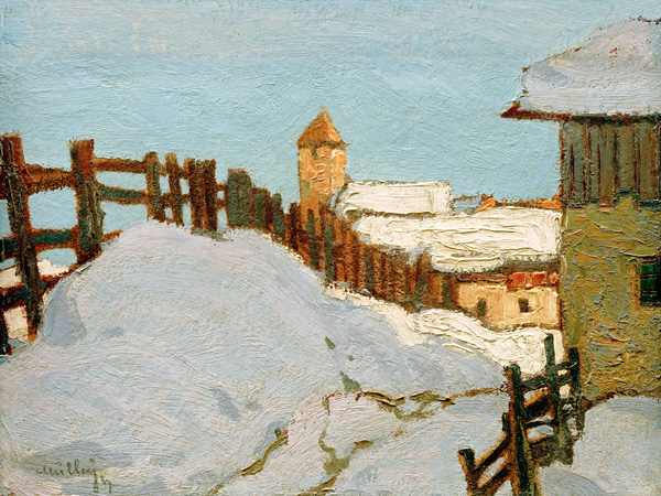 Village in winter a Oskar Mulley