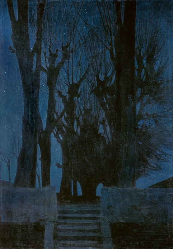 Willow Trees by Night a Oskar Zwintscher