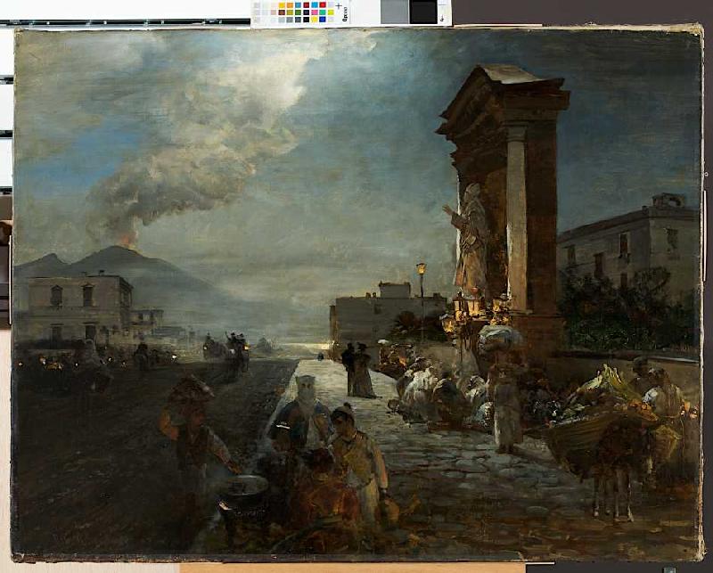 Die Via di Marinella in Neapel mit Blick auf den Vesuv bei heraufziehendem Gewitter a Oswald Achenbach