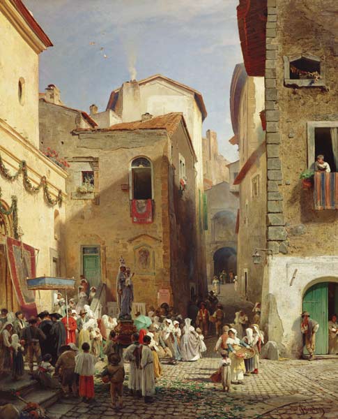 Festival of Our Lady at Gennazzano, Italy a Oswald Achenbach