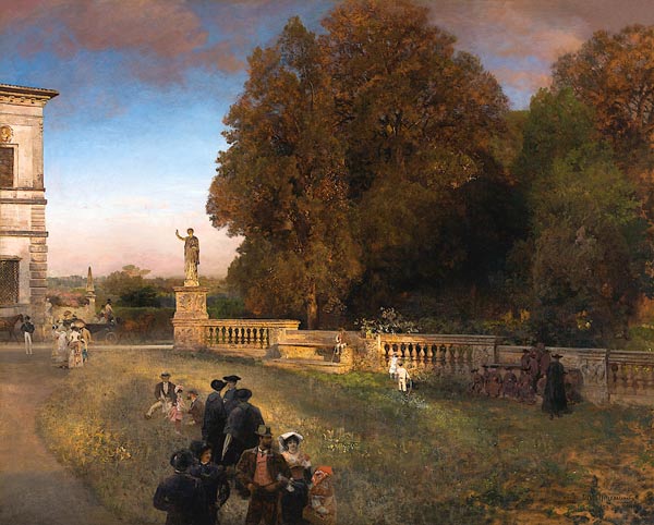 Im Park der Villa Borghese a Oswald Achenbach