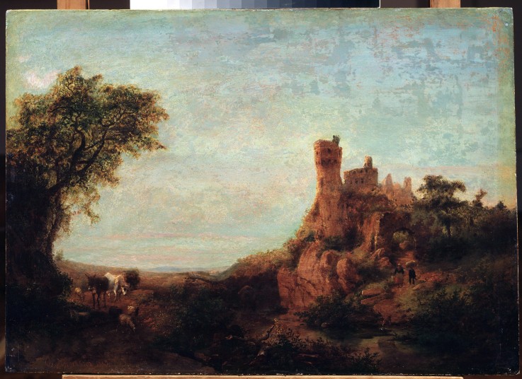 Landscape with a castle a Oswald Achenbach
