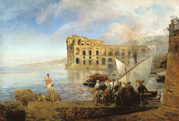 With Naples Johanna books with the palace of the queen. a Oswald Achenbach