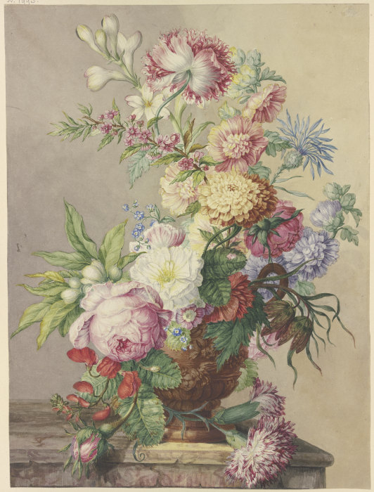 Blumenstrauß in einer Vase auf einem Marmortisch a Oswald Wijnen