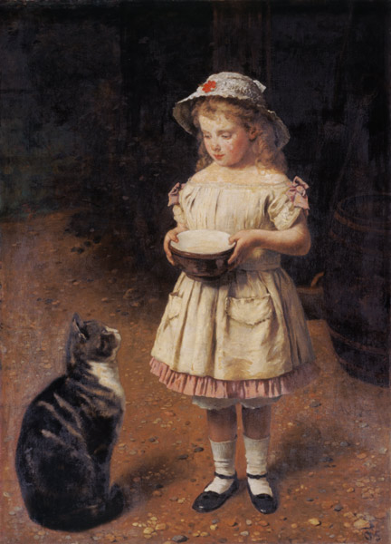 Fair-haired girl with cat a Otto Franz Scholderer