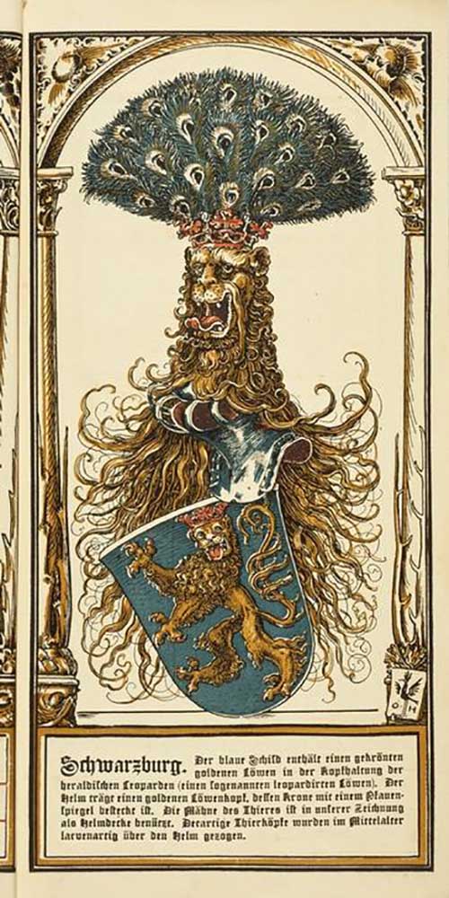 The family coat of arms of the German royal houses: Schwarzburg a Otto Hupp