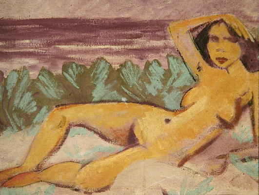 Reclining Nude, c.1914 (oil on canvas) (see 178118 for recto) a Otto Mueller