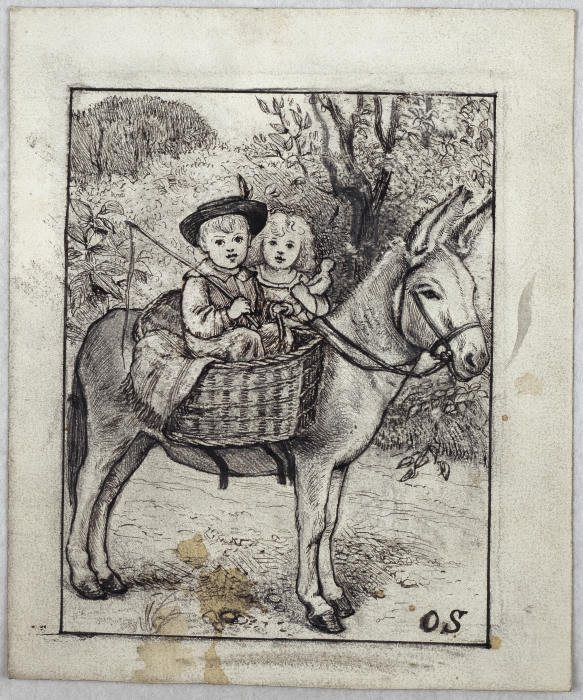 Ein Junge und ein Mädchen auf einem Esel a Otto Scholderer