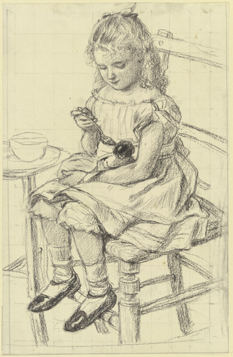 Ein Mädchen beim Füttern ihrer Puppe a Otto Scholderer