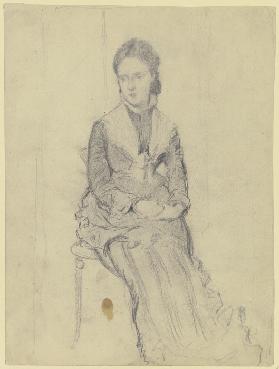 Sitzende Frau mit Rüschenkleid