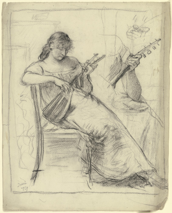 Sitzende junge Frau, Mandoline spielend a Otto Scholderer