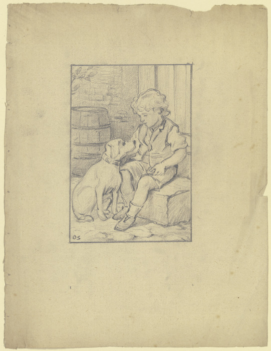 Sitzender Knabe mit sitzendem Hund a Otto Scholderer
