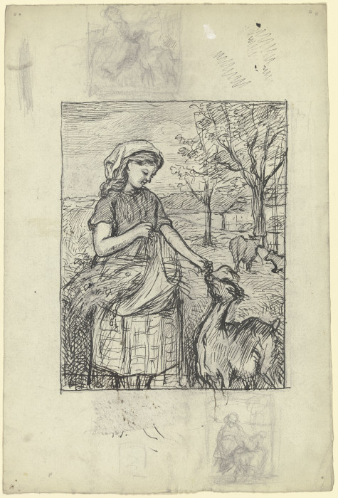 Stehendes Mädchen, eine Ziege fütternd a Otto Scholderer