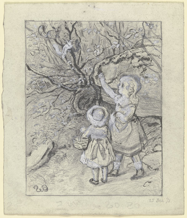 Zwei Kinder an einem Busch a Otto Scholderer