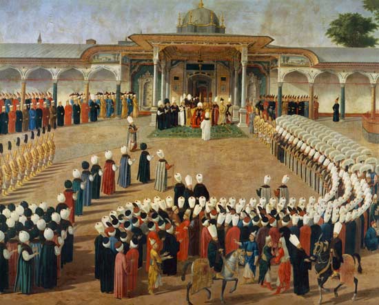 Accoglienza a Corte del Sultano Selim III (1761-1807) al Palazzo Topkapi a Scuola Ottomanna