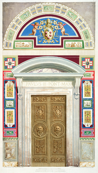 Doorway to the Raphael Loggia at the Vatican, from 'Delle Loggie di Rafaele nel Vaticano', engraved a P. Savorelli
