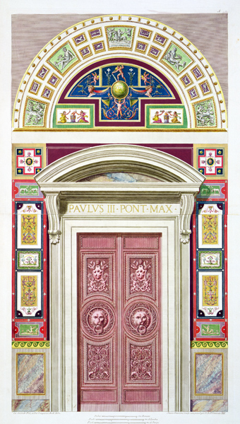 Doorway to the Raphael Loggia at the Vatican, from 'Delle Loggie di Rafaele nel Vaticano', engraved a P. Savorelli