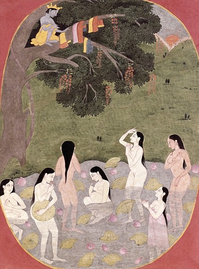 Krishna with the Cow Girls'' clothes, Tehri-Garhwal, c.1820-30 a Pahari School