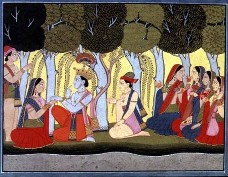 Radha and Krishna seated in a grove, Kulu, Himachal Pradesh, Pahari School, 1790-1800 a Pahari School