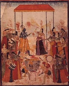 Krishna and his ladies celebrate the Festival of Holi, Guler, Punjab, Pahari School