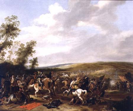 Battle Scene at Lutzen between King Gustavus Adolfus of Sweden against the Troops of Wallenstein a Palamedes Palamedesz