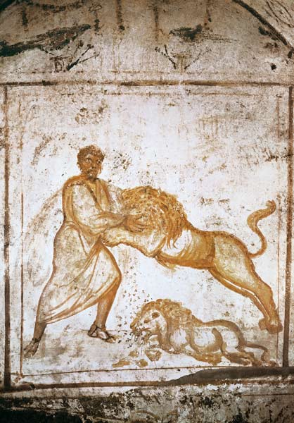 Samson wrestling with the lions a Paleo-Christian