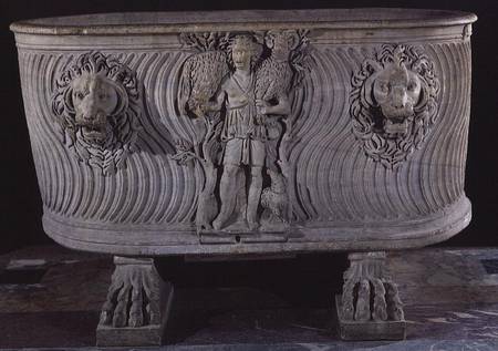 Borghese sarcophagus decorated with the Good Shepherd and heads of lions a Paleo-Christian