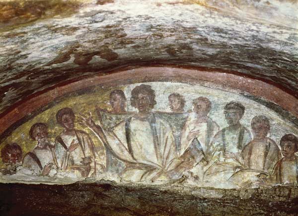 Christ teaching surrounded by the Apostles a Paleo-Christian