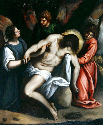 The Dead Christ, Held by Three Angels (oil on canvas) a Palma Il Giovane