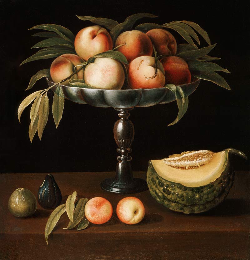 Goblet vase with peaches, pumpkin and figs a Panfilo Nuvolone
