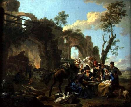 Horsemen Resting among Classical Ruins with a Fortune Teller a Paolo Monaldi