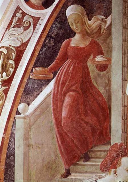 The Birth of the Virgin, detail of a maid servant descending a staircase, from the fresco cycle of T a Paolo Uccello