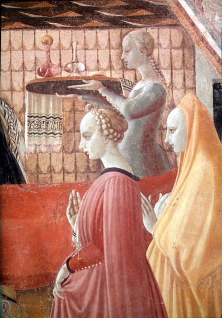 Birth of the Virgin, detail of a servant and two attendants a Paolo Uccello