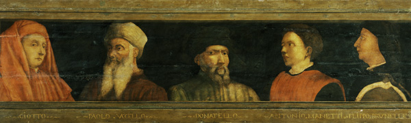  Portraits of Giotto (c.1266-1337) Uccello, Donatello (c.1386-1466) Manetti (c.1405-60) and Brunelle a Paolo Uccello