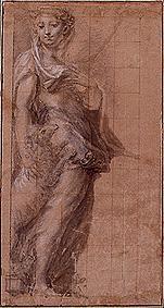 Stationary woman with lamb. a Parmigianino