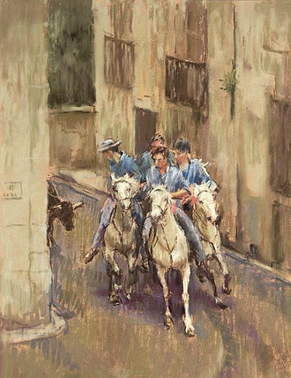 The Bull Run in Soubes (pastel on paper)  a  Pat  Maclaurin