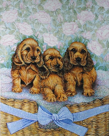 Brother Puppies (oil on canvas)  a Pat  Scott