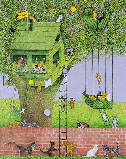 Cat Tree House, (acrylic on canvas)  a Pat  Scott