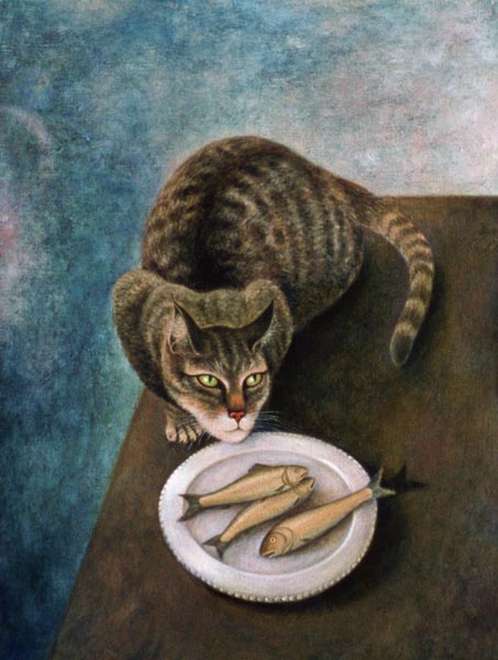 Emily with Three Trout (oil on canvas)  a Patricia  O'Brien