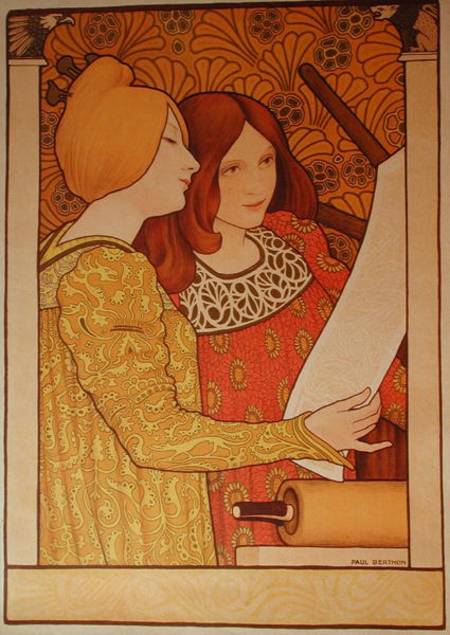 Two girls with a printing press a Paul Berthon